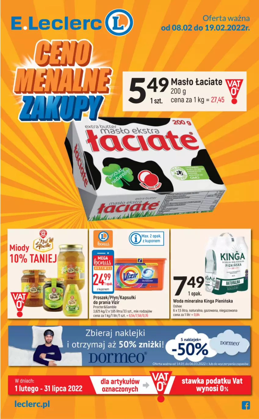 Gazetka promocyjna E Leclerc - ważna 08.02 do 19.02.2022 - strona 1 - produkty: Kapsułki do prania, Klej, Masło, Oshee, Vizir, Woda, Woda mineralna