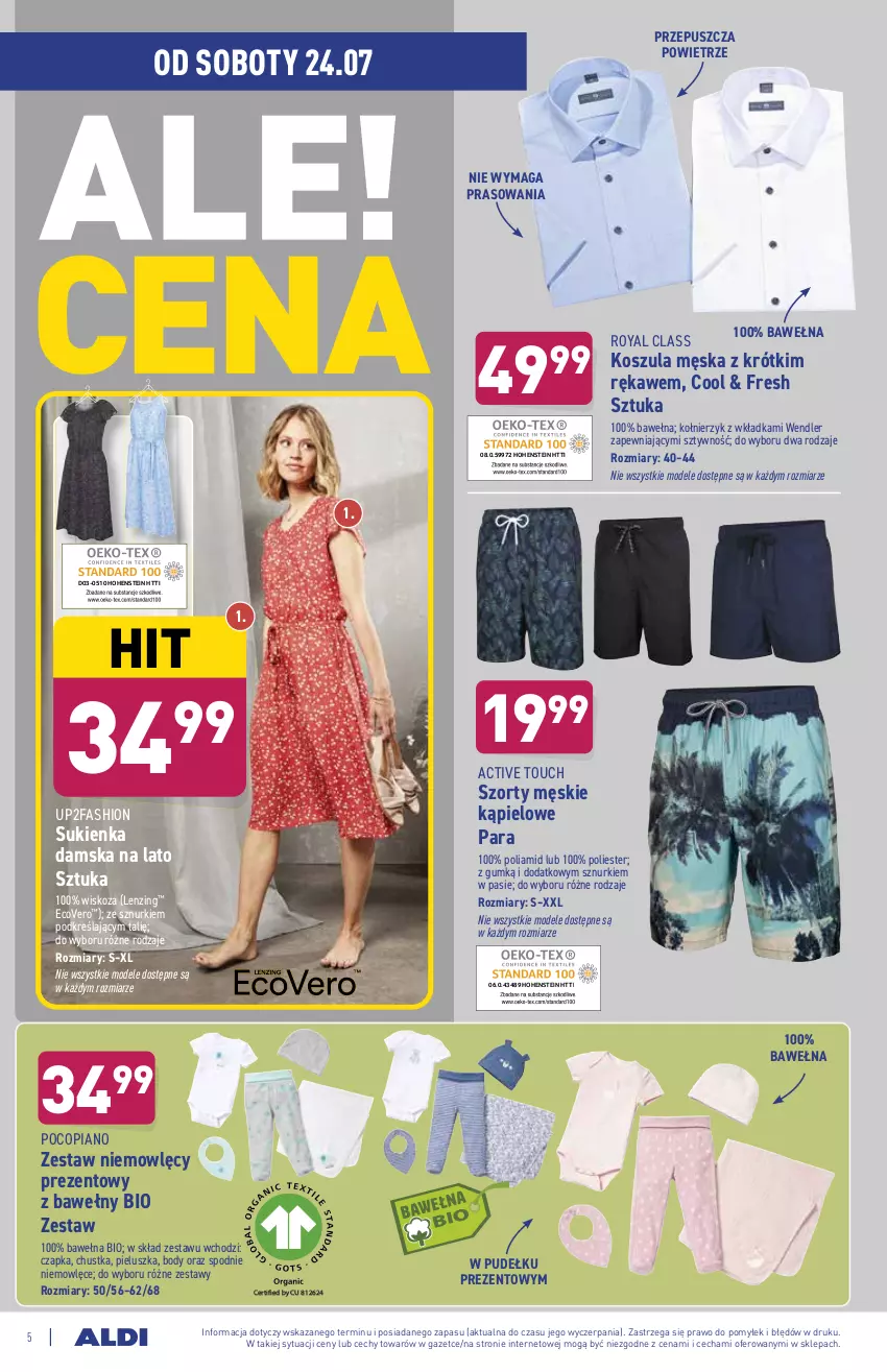 Gazetka promocyjna Aldi - ważna 21.07 do 28.07.2021 - strona 5 - produkty: Body, Czapka, Fa, Kosz, Koszula, Pocopiano, Spodnie, Sukienka, Szorty, Wełna