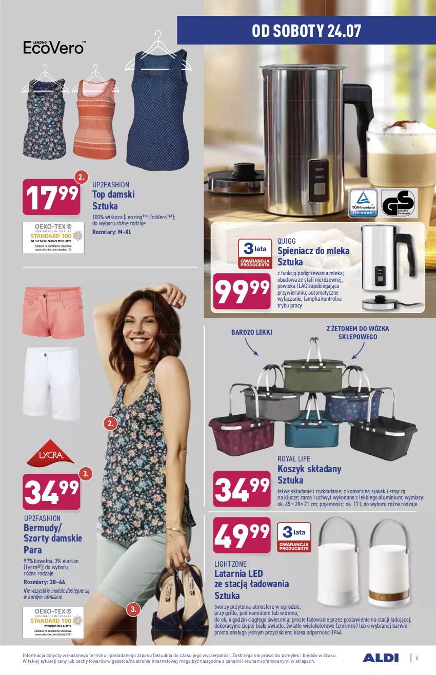 Gazetka promocyjna Aldi - ważna 21.07 do 28.07.2021 - strona 6 - produkty: Bermudy, Fa, Grill, Kosz, Latarnia, Namiot, Por, Rama, Smycz, Szorty, Top, Wełna