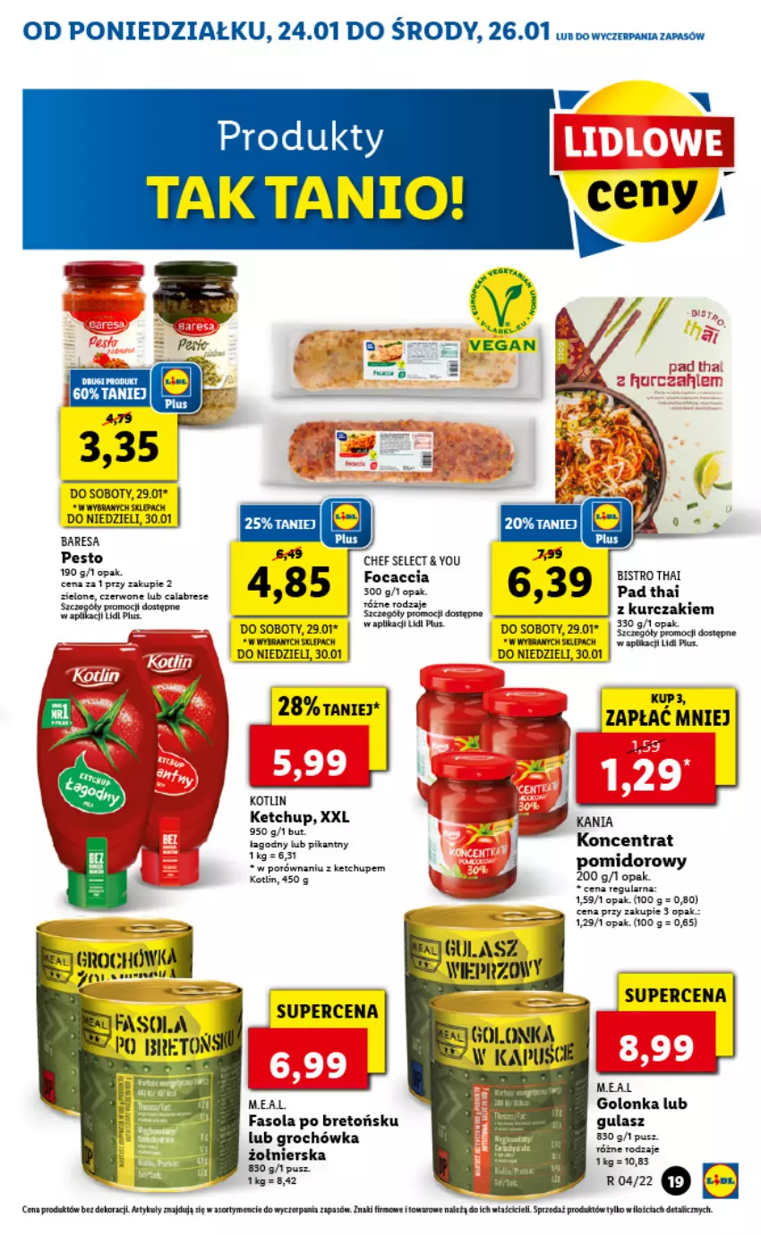 Gazetka promocyjna Lidl - GAZETKA - ważna 24.01 do 26.01.2022 - strona 19 - produkty: Fa, Fasola, Focaccia, Groch, Ketchup, Kotlin, Kurczak, Pesto, Por