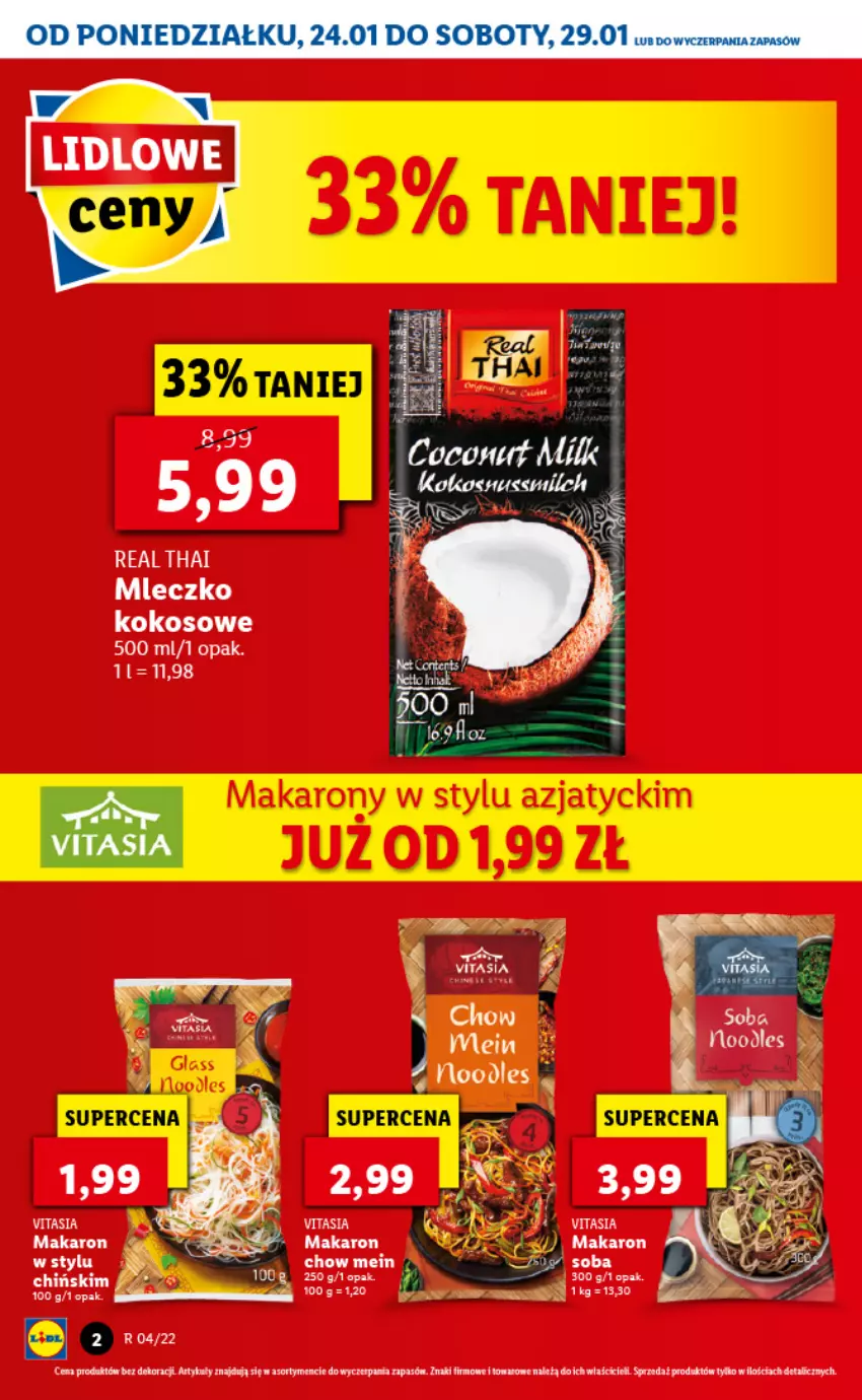 Gazetka promocyjna Lidl - GAZETKA - ważna 24.01 do 26.01.2022 - strona 2 - produkty: Kokos, Makaron, Mleczko