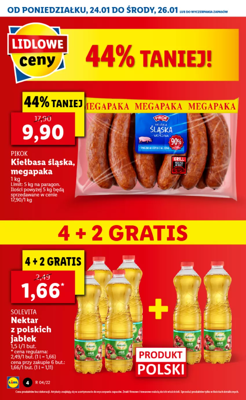 Gazetka promocyjna Lidl - GAZETKA - ważna 24.01 do 26.01.2022 - strona 4 - produkty: Fa, Kiełbasa, Kiełbasa śląska, Nektar, PIKOK