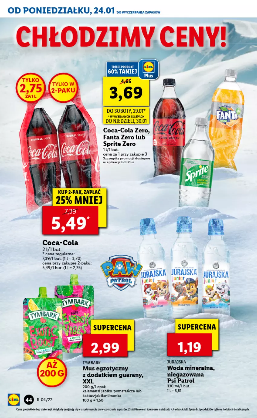 Gazetka promocyjna Lidl - GAZETKA - ważna 24.01 do 26.01.2022 - strona 48 - produkty: Coca-Cola, Fa, Fanta, Kaktus, Mus, Psi Patrol, Sprite, Woda, Woda mineralna