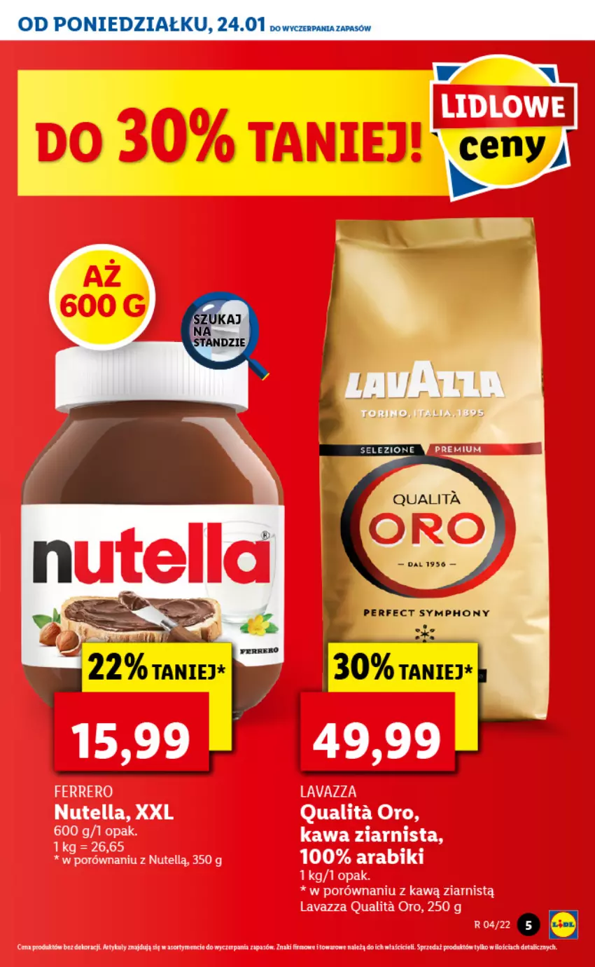 Gazetka promocyjna Lidl - GAZETKA - ważna 24.01 do 26.01.2022 - strona 5 - produkty: Ferrero, Kawa, Kawa ziarnista, Lavazza, Nutella, Por