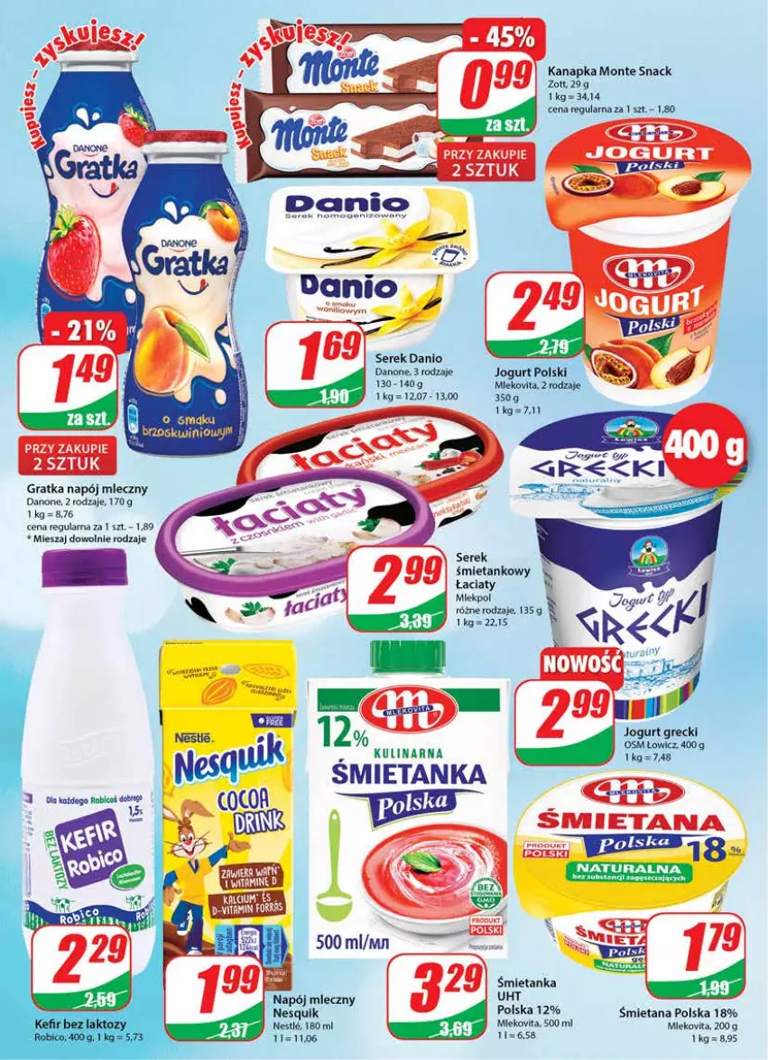 Gazetka promocyjna Dino - Gazetka - ważna 25.05 do 31.05.2022 - strona 14 - produkty: Danio, Danone, Gra, Jogurt, Mleko, Mlekovita, Monte, Napój, Napój mleczny, Nesquik, Ser, Serek, Wanna, Zott