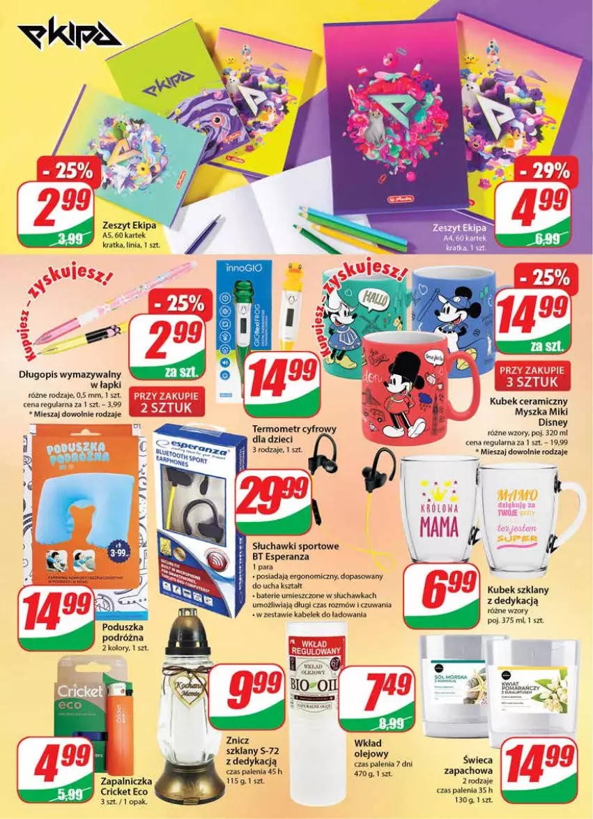 Gazetka promocyjna Dino - Gazetka - ważna 25.05 do 31.05.2022 - strona 24 - produkty: Disney, Długopis, Dzieci, Kubek, Mysz, Olej, Poduszka, Por, Słuchawki, Sól, Sport, Termometr, Wkład olejowy, Zapalniczka, Znicz