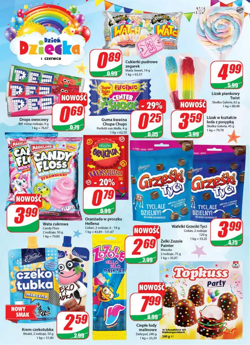 Gazetka promocyjna Dino - Gazetka - ważna 25.05 do 31.05.2022 - strona 4 - produkty: Candy, Chupa Chups, Ciepłe lody, Cukier, Cukierki, Gry, Grześki, Hellena, Lody, Oranżada, Wata cukrowa, Zegar, Zegarek