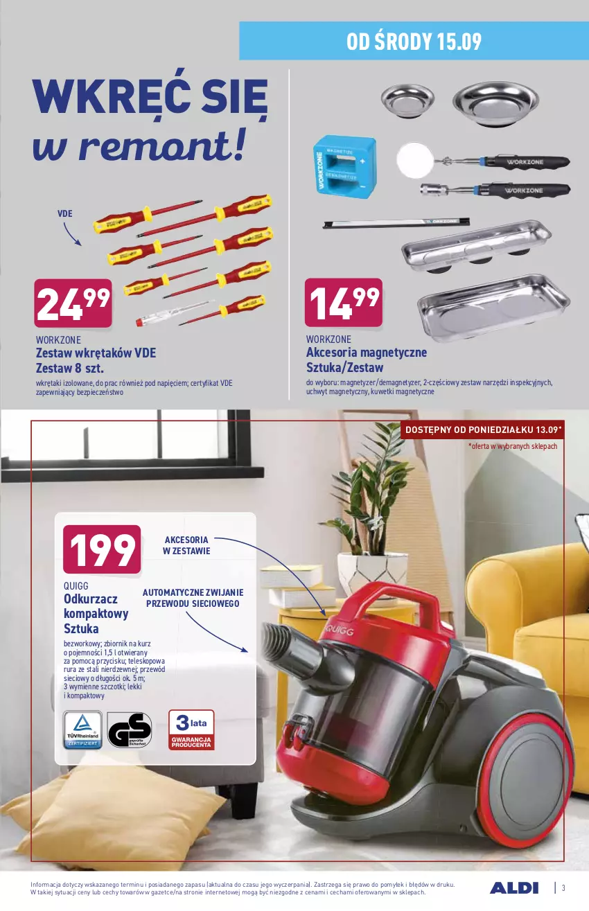 Gazetka promocyjna Aldi - OKAZJE DLA CIEBIE I DOMU - ważna 15.09 do 18.09.2021 - strona 3 - produkty: Odkurzacz, Piec, Przewód, Rura, Teleskop, Wkręt, Zestaw narzędzi, Zestaw wkrętaków