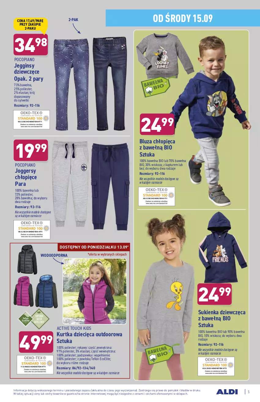 Gazetka promocyjna Aldi - OKAZJE DLA CIEBIE I DOMU - ważna 15.09 do 18.09.2021 - strona 5 - produkty: Bluza, Dzieci, Gin, Kurtka, Kurtka dziecięca, Pocopiano, Por, Sukienka, Wełna