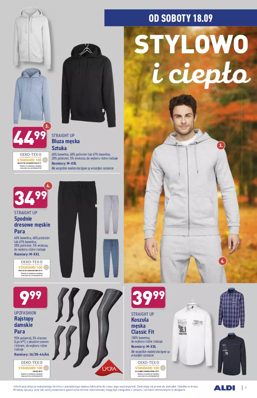 Gazetka promocyjna Aldi - OKAZJE DLA CIEBIE I DOMU - ważna 15.09 do 18.09.2021 - strona 7 - produkty: Bluza, Dres, Fa, Kosz, Koszula, Rajstopy, Spodnie, Spodnie dresowe, Top, Wełna