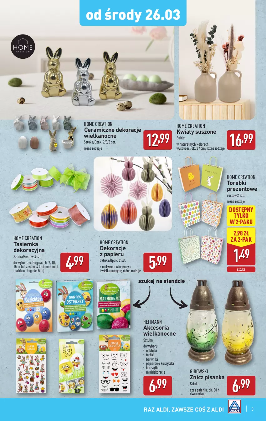 Gazetka promocyjna Aldi - Artykuły przemysłowe i tekstylia - ważna 26.03 do 29.03.2025 - strona 3 - produkty: Bukiet, Fa, Klej, Kosz, Papier, Sok, Znicz