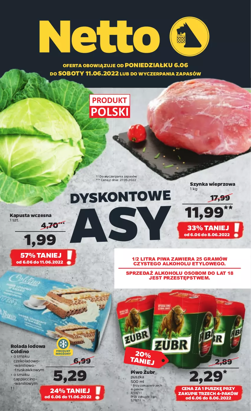 Gazetka promocyjna Netto - Gazetka spożywcza - ważna 06.06 do 11.06.2022 - strona 1 - produkty: Cappuccino, Gra, Piwa, Piwo, Rolada, Szynka, Szynka wieprzowa