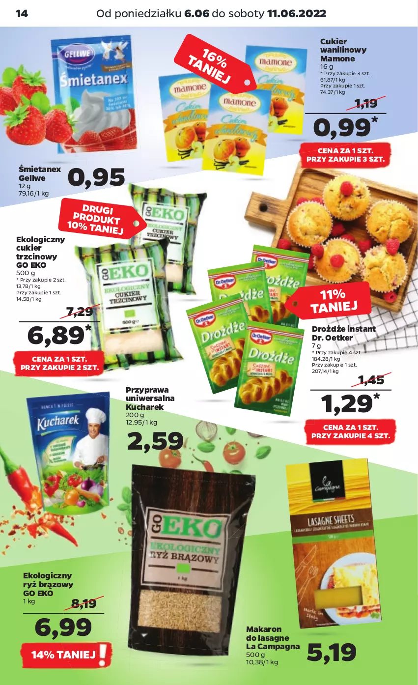 Gazetka promocyjna Netto - Gazetka spożywcza - ważna 06.06 do 11.06.2022 - strona 14 - produkty: Cukier, Cukier trzcinowy, Cukier wanilinowy, Dr. Oetker, Drożdże, Kucharek, Lasagne, Makaron, Przyprawa uniwersalna, Ryż