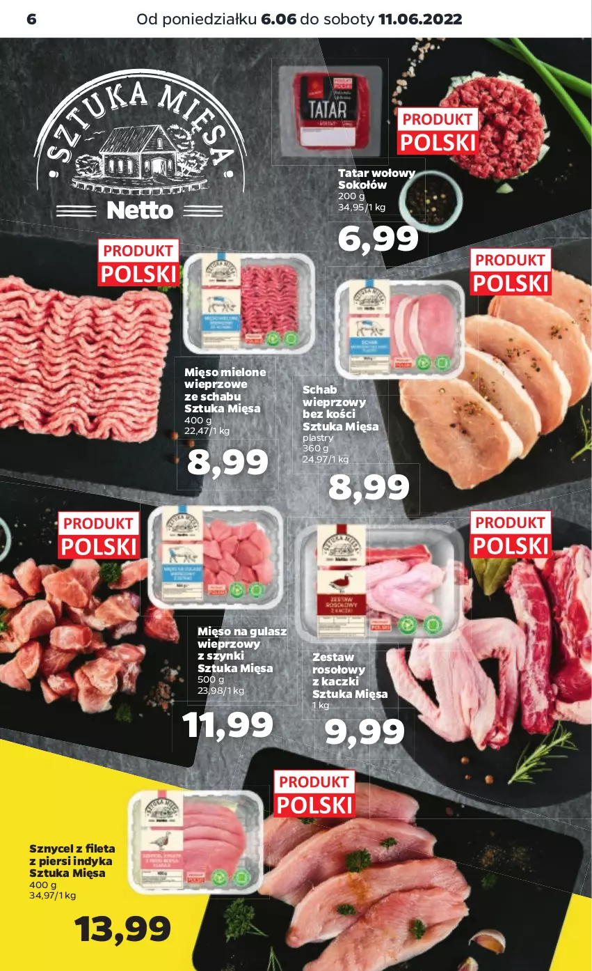 Gazetka promocyjna Netto - Gazetka spożywcza - ważna 06.06 do 11.06.2022 - strona 6 - produkty: Mięso, Mięso mielone, Mięso na gulasz, Schab wieprzowy, Sok, Sokołów, Tatar wołowy, Zestaw rosołowy z kaczki