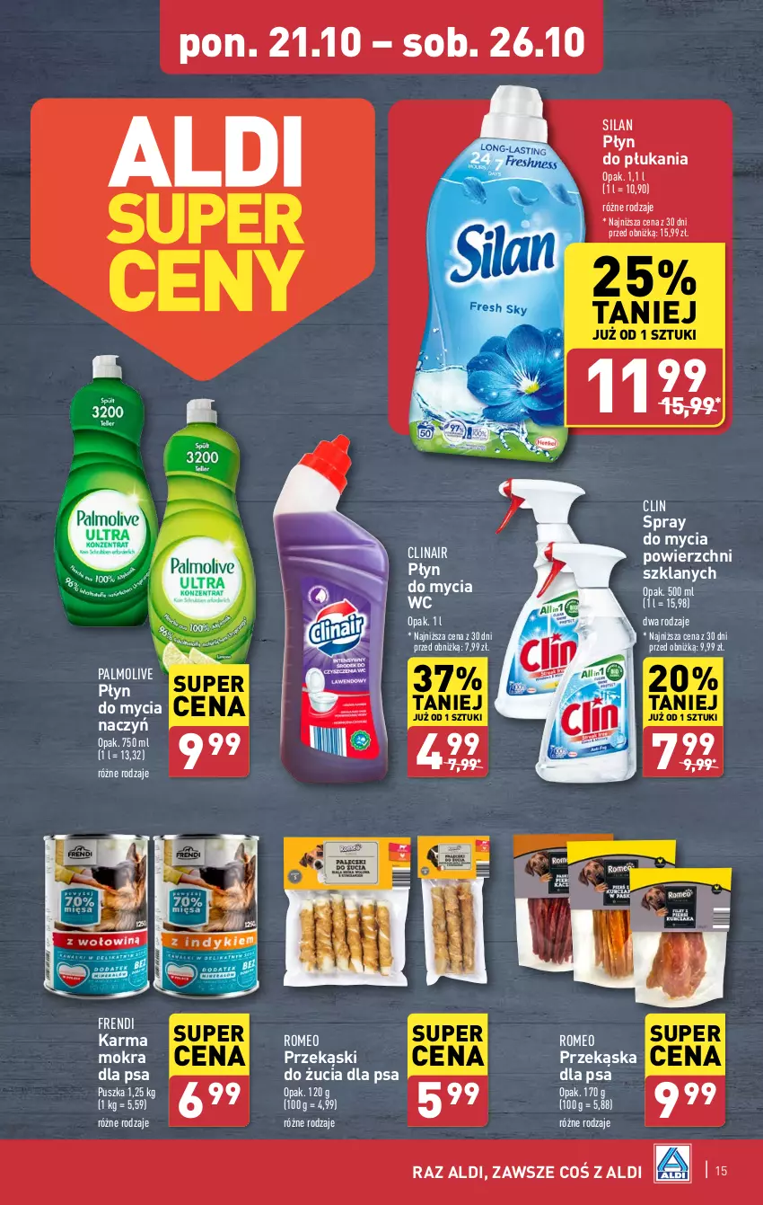 Gazetka promocyjna Aldi - Pełna oferta - ważna 21.10 do 26.10.2024 - strona 15 - produkty: Clin, Do mycia naczyń, Palmolive, Płyn do mycia, Płyn do mycia naczyń, Płyn do płukania, Silan