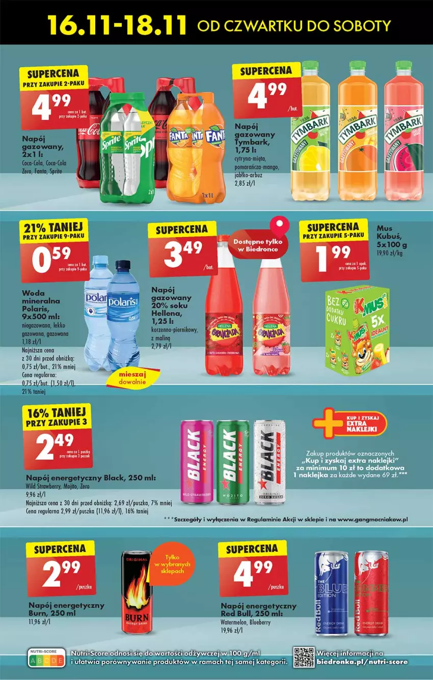 Gazetka promocyjna Biedronka - Od czwartku - ważna 16.11 do 22.11.2023 - strona 49 - produkty: Arbuz, Coca-Cola, Dron, Fa, Fanta, Hellena, Kubuś, Lack, Mango, Melon, Mięta, Napój, Napój energetyczny, Piernik, Sok, Sprite, Woda