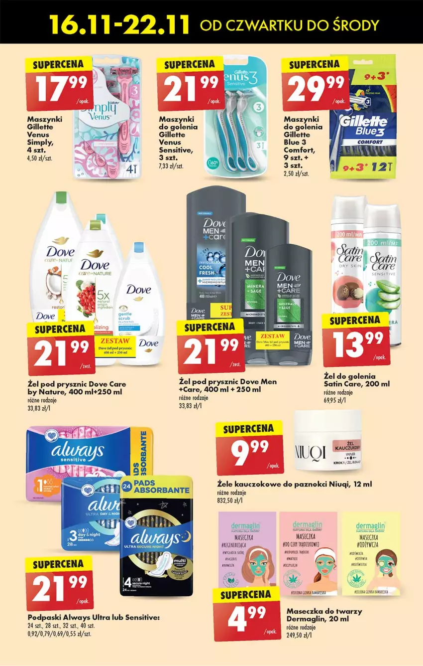 Gazetka promocyjna Biedronka - Od czwartku - ważna 16.11 do 22.11.2023 - strona 53 - produkty: Always, Always Ultra, Dove, Gillette, Gin, Inka, Niuqi, Podpaski, Sati, Ser, Venus