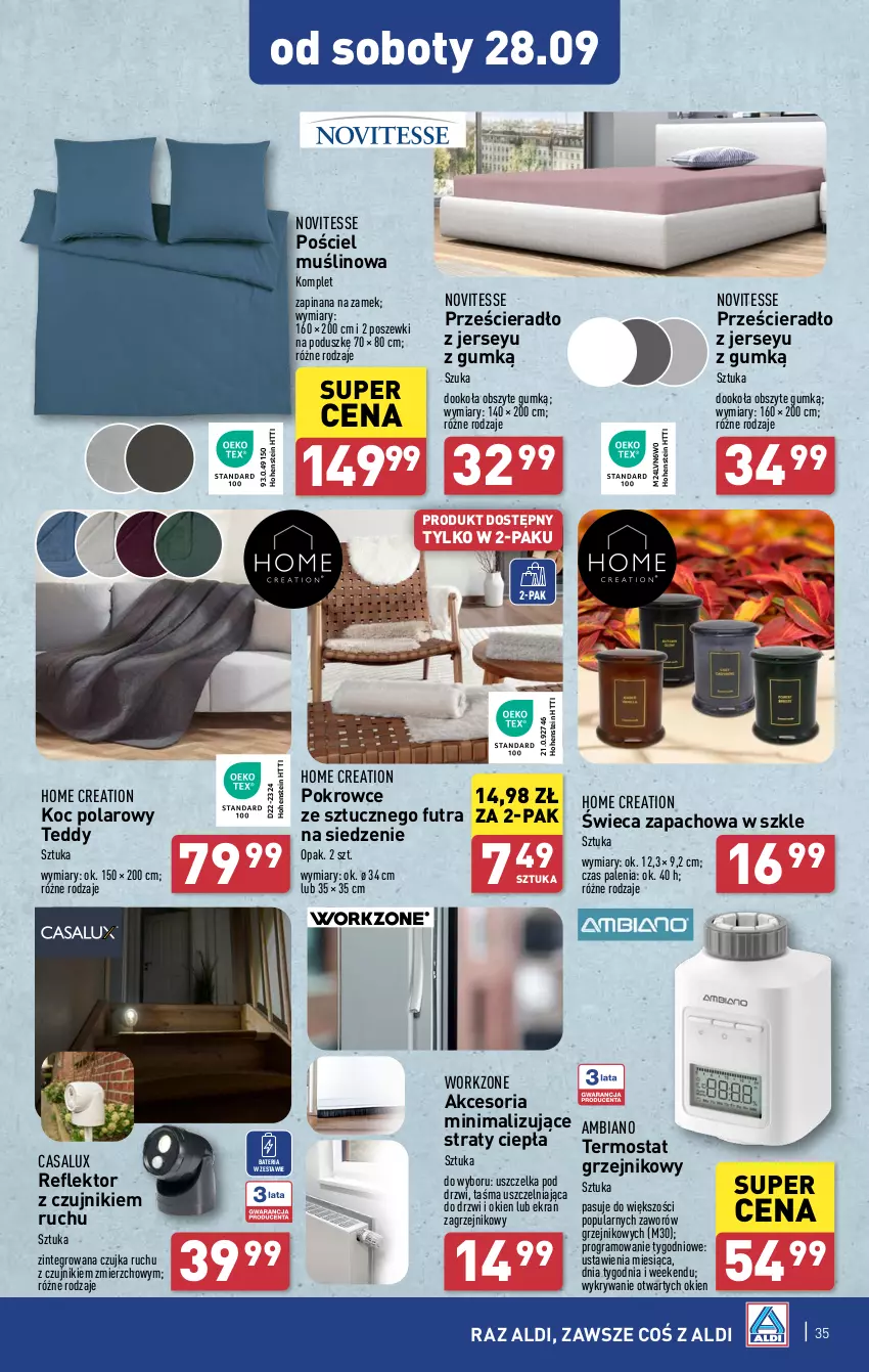 Gazetka promocyjna Aldi - Pełna oferta - ważna 23.09 do 28.09.2024 - strona 35 - produkty: Bateria, Drzwi, Gra, Grzejnik, Koc, Pościel, Prześcieradło, Reflektor, Taśma uszczelniająca, Termos