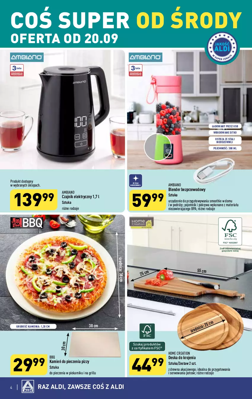 Gazetka promocyjna Aldi - Artykuły przemysłowe i tekstylia - ważna 20.09 do 23.09.2023 - strona 4 - produkty: Blender, Czajnik, Czajnik elektryczny, Deska do krojenia, Grill, Piec, Piekarnik, Pojemnik, Pokrywa, Ser, Sitko, Smoothie