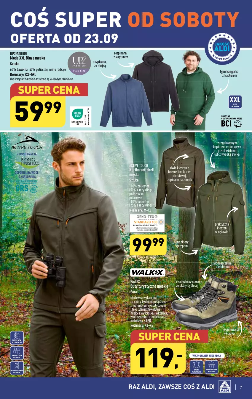 Gazetka promocyjna Aldi - Artykuły przemysłowe i tekstylia - ważna 20.09 do 23.09.2023 - strona 7 - produkty: Bluza, Buty, Fa, Isana, Kurtka, Kurtka softshell, LG, Moda, Por, Sok, Wełna