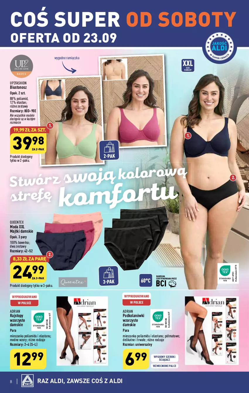 Gazetka promocyjna Aldi - Artykuły przemysłowe i tekstylia - ważna 20.09 do 23.09.2023 - strona 8 - produkty: Biustonosz, Fa, Majtki, Moda, Queentex, Rajstopy, Top, Wełna