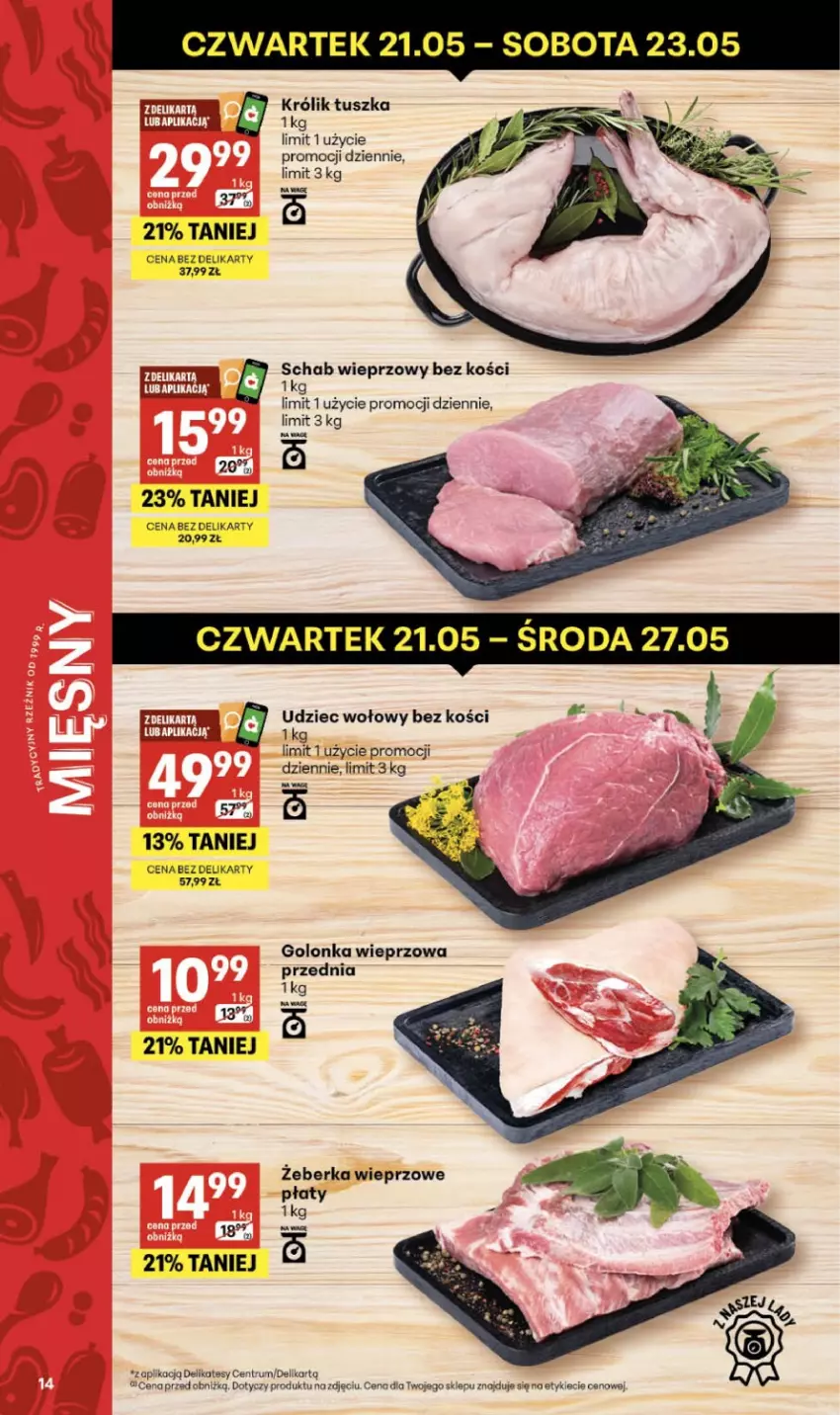 Gazetka promocyjna Delikatesy Centrum - Franczyza DC21 Czwartek - ważna 21.05 do 27.05.2026 - strona 14 - produkty: Golonka wieprzowa, Królik, Rum, Schab wieprzowy, Tusz, Udziec wołowy, Wagi
