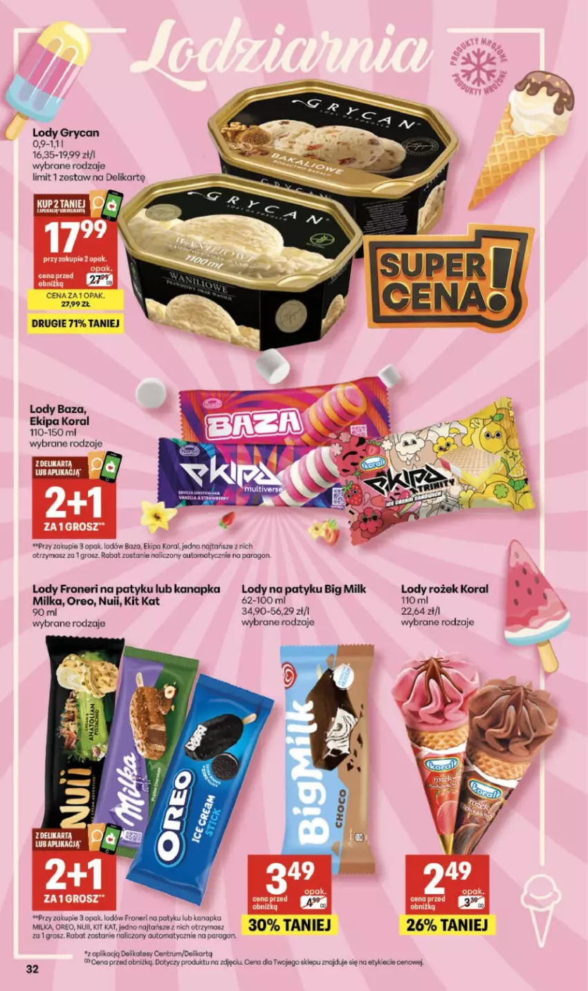 Gazetka promocyjna Delikatesy Centrum - Franczyza DC21 Czwartek - ważna 21.05 do 27.05.2026 - strona 32 - produkty: Big Milk, Gry, Kit Kat, Lody, Milka, Oreo, Rum