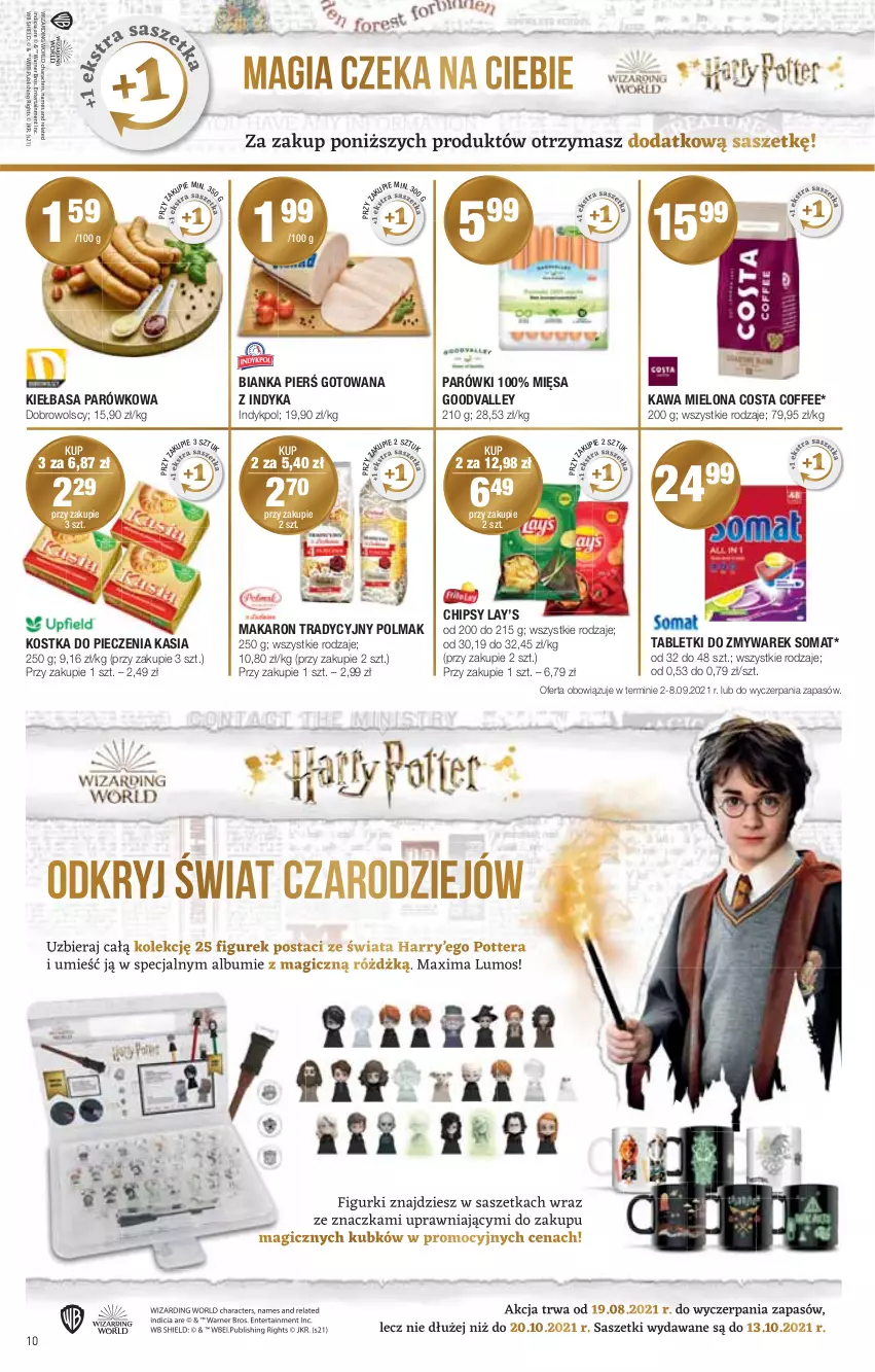 Gazetka promocyjna Stokrotka - Market - ważna 02.09 do 08.09.2021 - strona 10 - produkty: Bianka, Chipsy, Kasia, Kawa, Kawa mielona, Kiełbasa, Kostka do pieczenia, Lay’s, Makaron, Olma, Parówki, Piec, Somat, Tablet