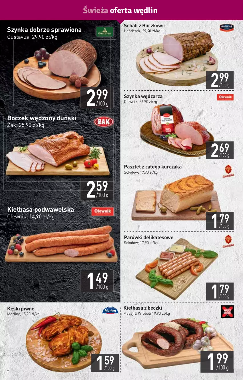 Gazetka promocyjna Stokrotka - Market - ważna 02.09 do 08.09.2021 - strona 2 - produkty: Boczek, HP, Kęski piwne, Kiełbasa, Kiełbasa podwawelska, Kurczak, Morliny, Olewnik, Parówki, Pasztet, Sok, Sokołów, Szynka, Wawel