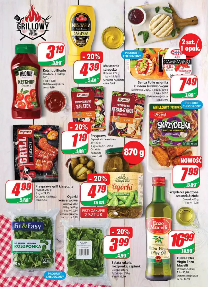 Gazetka promocyjna Dino - G23 - ważna 07.06 do 13.06.2023 - strona 8 - produkty: Czosnek, Dawtona, Fa, Gin, Grill, Ketchup, Mus, Musztarda, Piec, Prymat, Roszponka, Rukola, Sałat, Ser, Skrzydełka pieczone, Sos, Szpinak, Wino