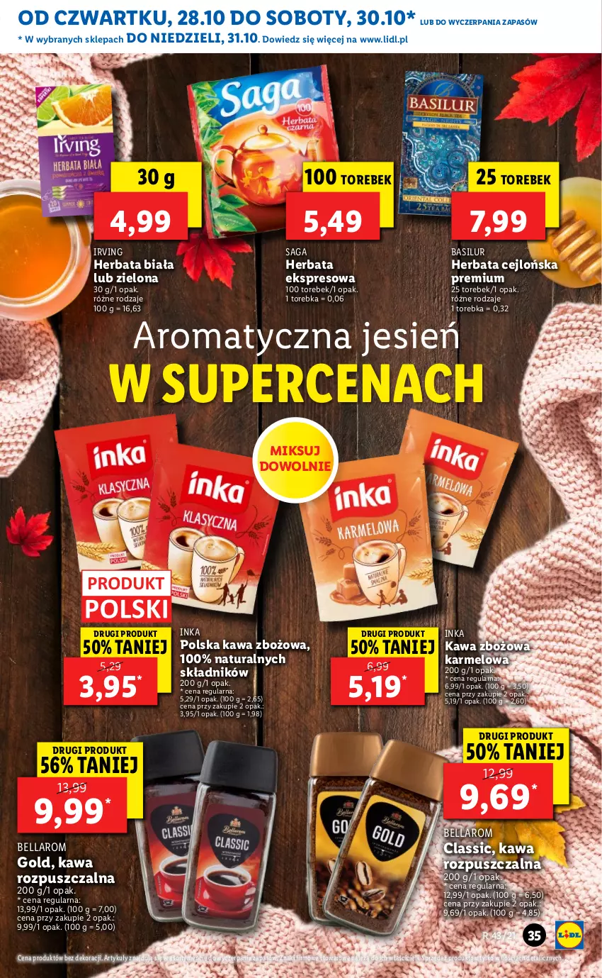 Gazetka promocyjna Lidl - GAZETKA - ważna 28.10 do 31.10.2021 - strona 35 - produkty: Bell, Bella, Herbata, Inka, Irving, Kawa, Kawa rozpuszczalna, Kawa zbożowa, Saga, Torebka