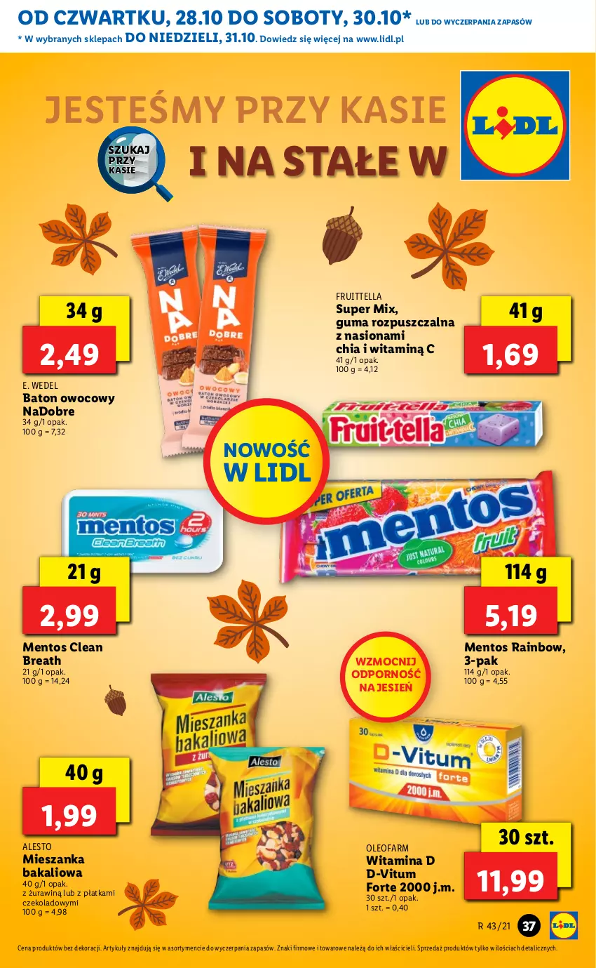 Gazetka promocyjna Lidl - GAZETKA - ważna 28.10 do 31.10.2021 - strona 37 - produkty: Baton, Chia, D-Vitum, E. Wedel, Fa, Guma rozpuszczalna, Mentos, Mieszanka bakaliowa, Oleo, Oleofarm, Por