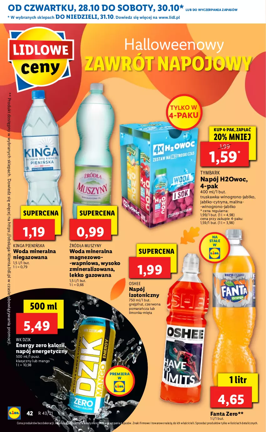 Gazetka promocyjna Lidl - GAZETKA - ważna 28.10 do 31.10.2021 - strona 42 - produkty: Fa, Fanta, Grejpfrut, Limonka, Magnez, Mango, Mięta, Mus, Napój, Napój energetyczny, Napój izotoniczny, Oshee, Sok, Szyny, Tymbark, Wino, Woda, Woda mineralna