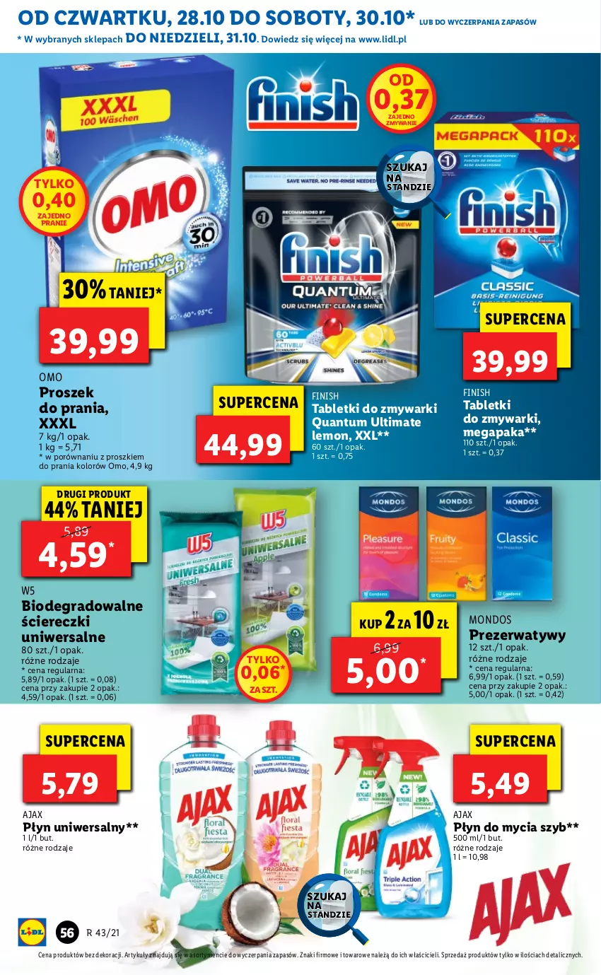 Gazetka promocyjna Lidl - GAZETKA - ważna 28.10 do 31.10.2021 - strona 56 - produkty: Ajax, Finish, Gra, Płyn do mycia, Por, Prezerwatyw, Proszek do prania, Tablet, Tabletki do zmywarki, Zmywarki