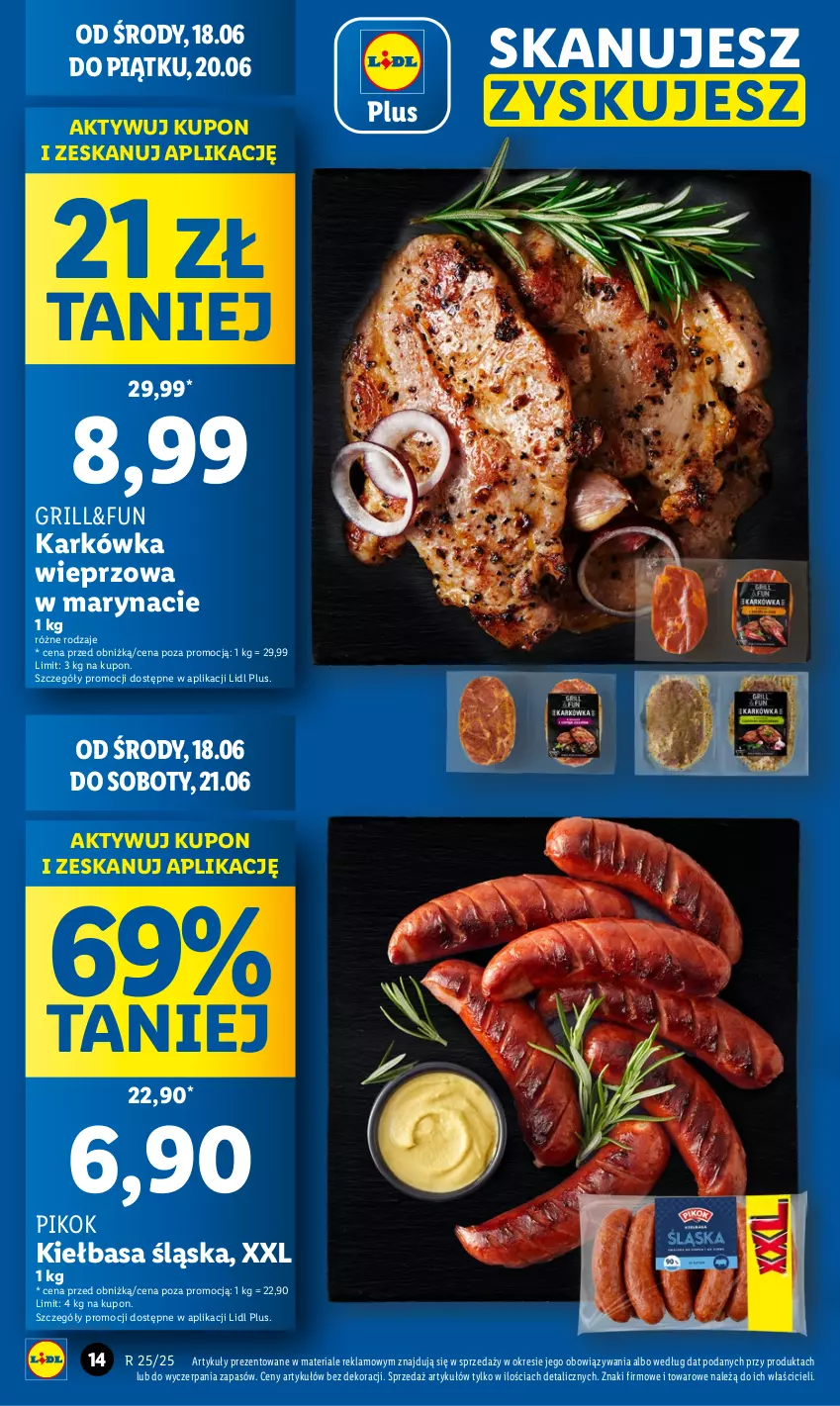Gazetka promocyjna Lidl - GAZETKA - ważna 16.06 do 18.06.2025 - strona 14 - produkty: Grill, Karkówka wieprzowa, Kiełbasa, Kiełbasa śląska, PIKOK