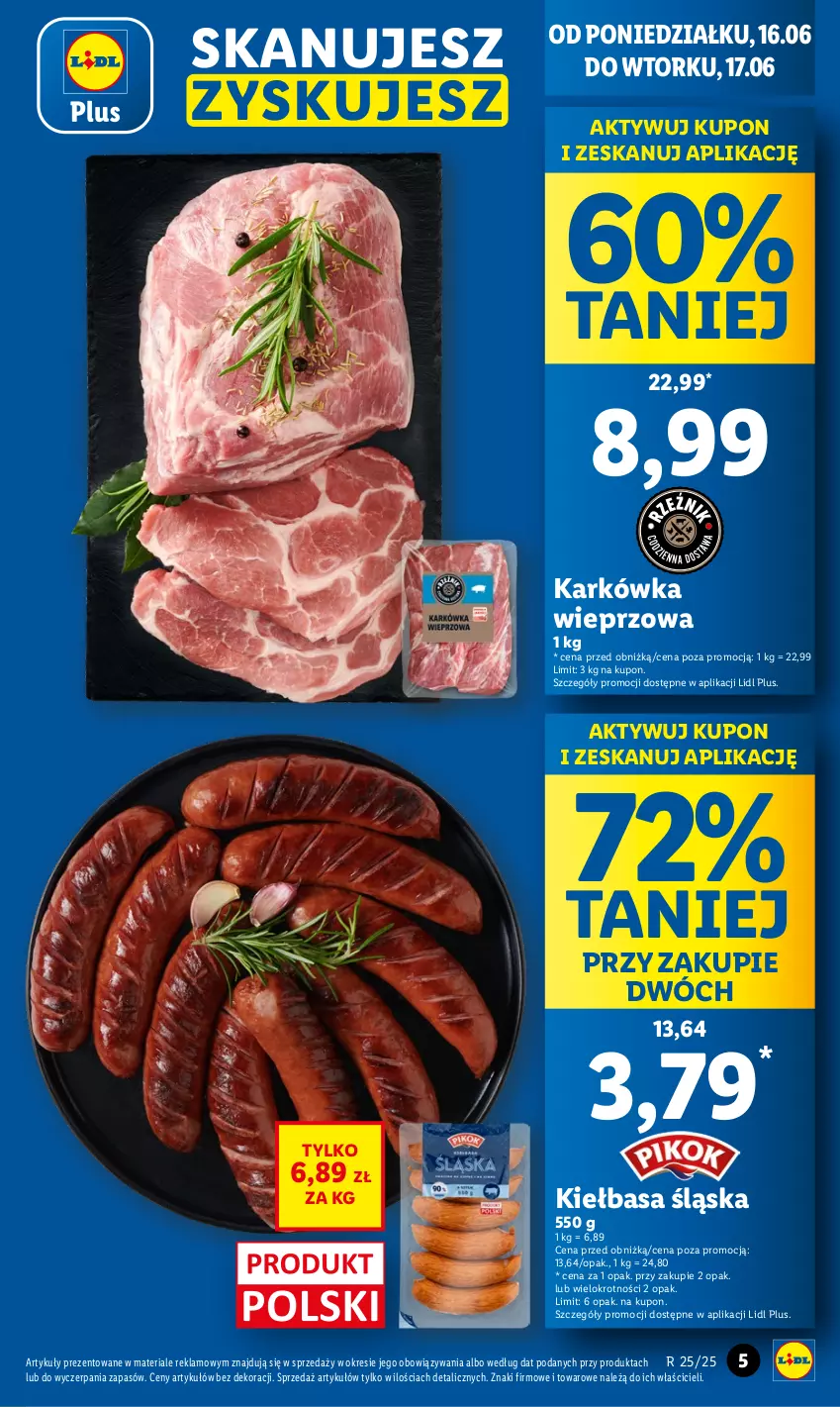 Gazetka promocyjna Lidl - GAZETKA - ważna 16.06 do 18.06.2025 - strona 5 - produkty: Karkówka wieprzowa, Kiełbasa, Kiełbasa śląska
