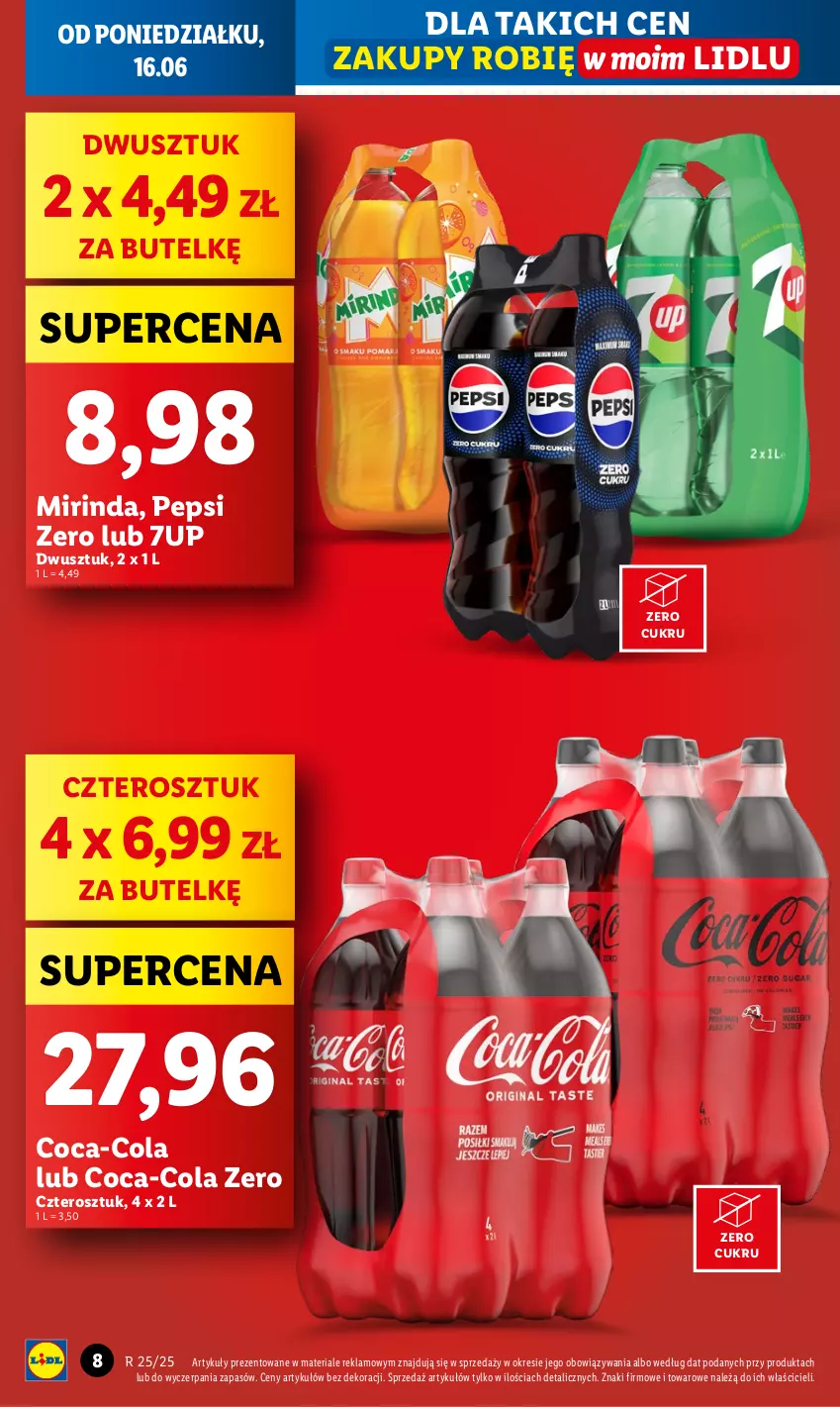 Gazetka promocyjna Lidl - GAZETKA - ważna 16.06 do 18.06.2025 - strona 8 - produkty: 7up, Coca-Cola, Mirinda, Pepsi