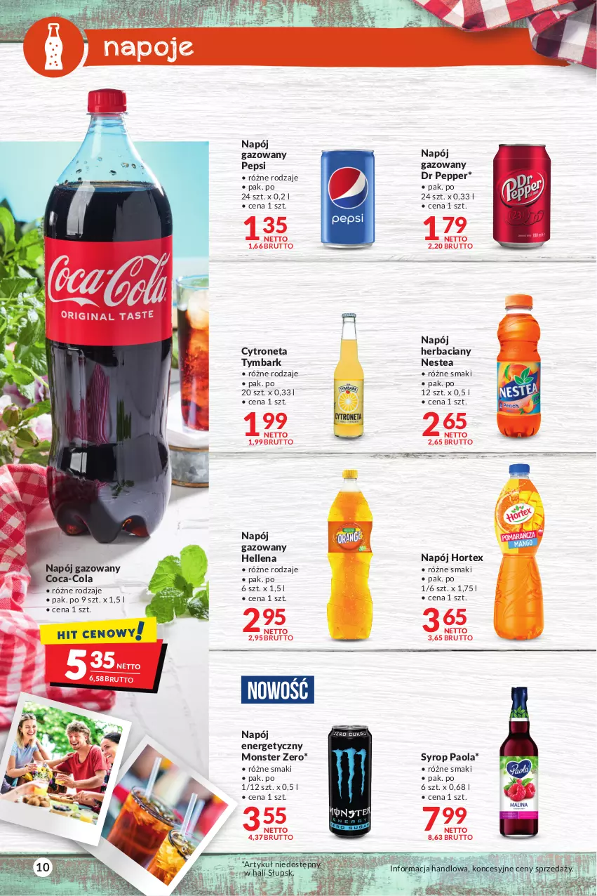 Gazetka promocyjna Makro - Sezon grillowy czas start! - oferta z alkoholem - ważna 18.04 do 30.04.2023 - strona 10 - produkty: Coca-Cola, Hellena, Hortex, Napój, Napój energetyczny, Napój gazowany, Napoje, Nestea, Paola, Pepsi, Syrop, Tymbark