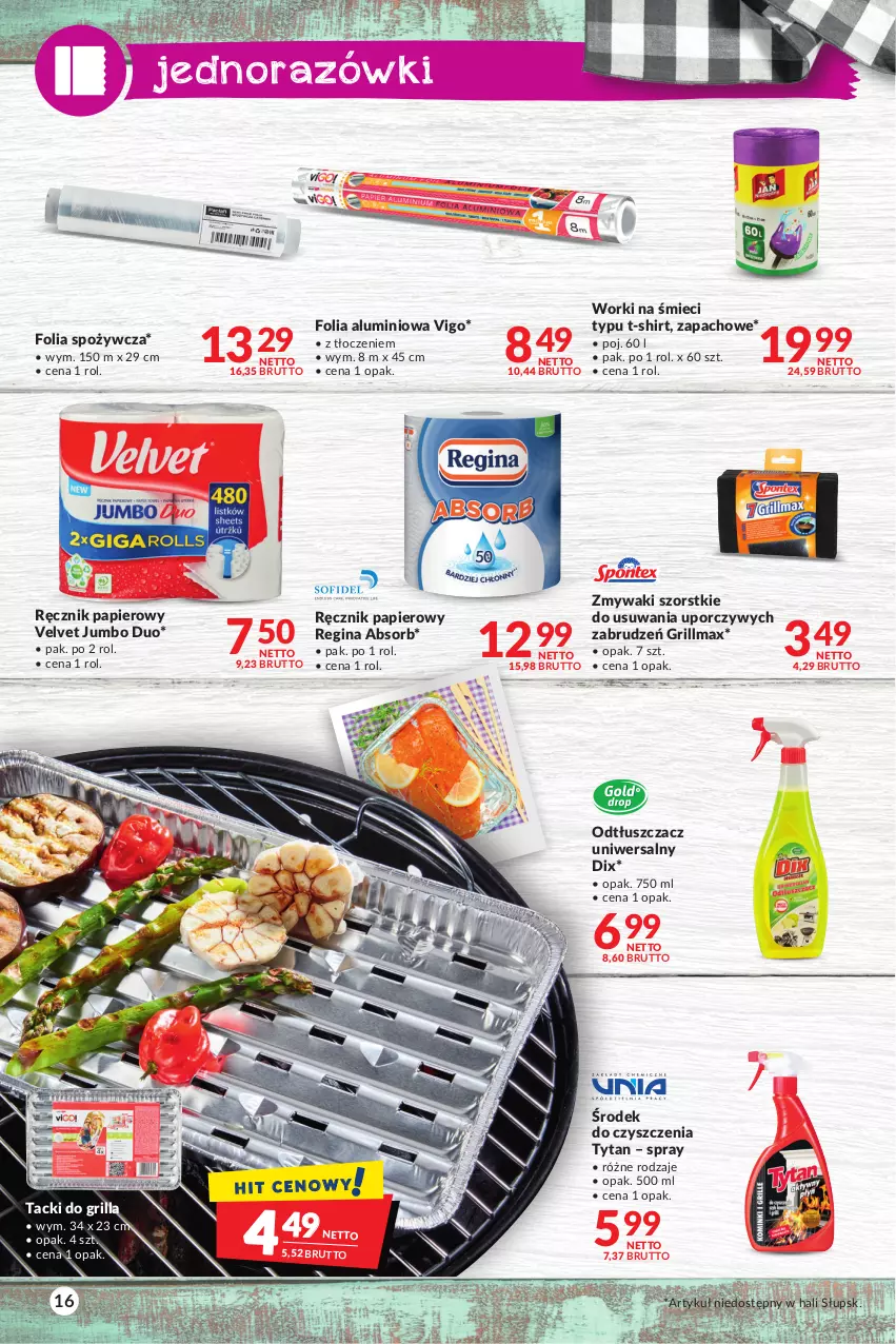 Gazetka promocyjna Makro - Sezon grillowy czas start! - oferta z alkoholem - ważna 18.04 do 30.04.2023 - strona 16 - produkty: Folia aluminiowa, Gin, Grill, Odtłuszczacz, Papier, Por, Ręcznik, T-shirt, Tytan, Velvet, Worki na śmiec, Worki na śmieci