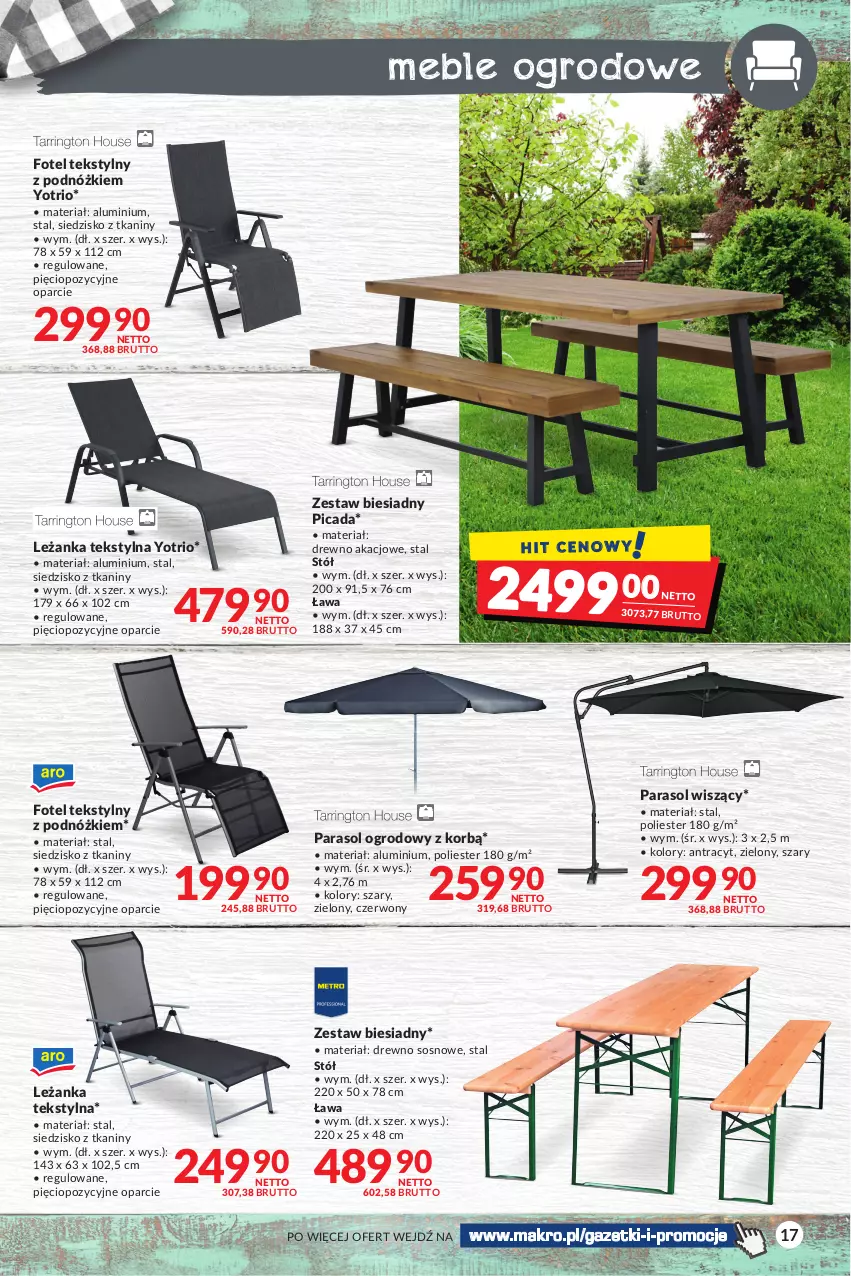 Gazetka promocyjna Makro - Sezon grillowy czas start! - oferta z alkoholem - ważna 18.04 do 30.04.2023 - strona 17 - produkty: Fotel, Leżanka, Meble, Parasol, Siedzisko, Sos, Stół