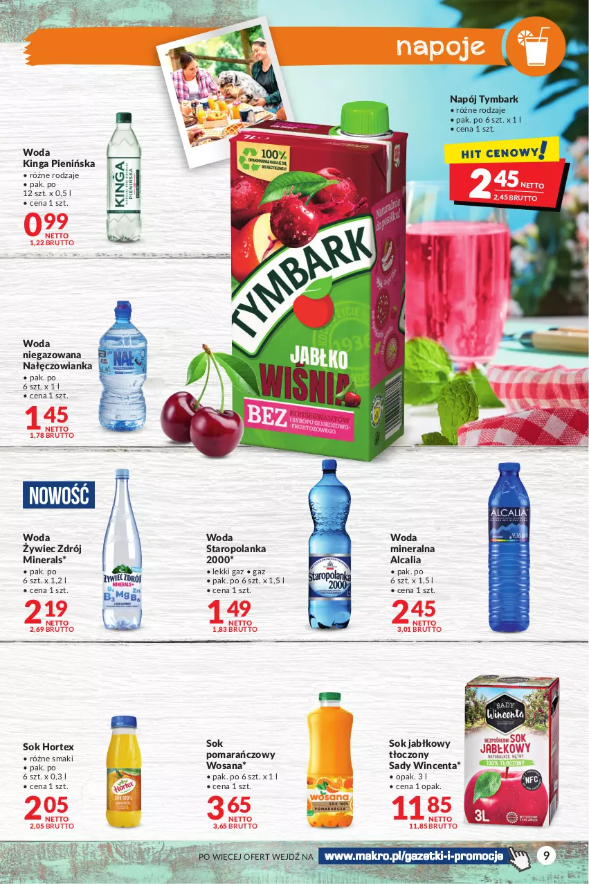 Gazetka promocyjna Makro - Sezon grillowy czas start! - oferta z alkoholem - ważna 18.04 do 30.04.2023 - strona 9 - produkty: Hortex, Nałęczowianka, Napój, Napoje, Sok, Sok jabłkowy, Sok pomarańczowy, Staropolanka, Tymbark, Woda, Woda mineralna, Woda niegazowana, Wosana