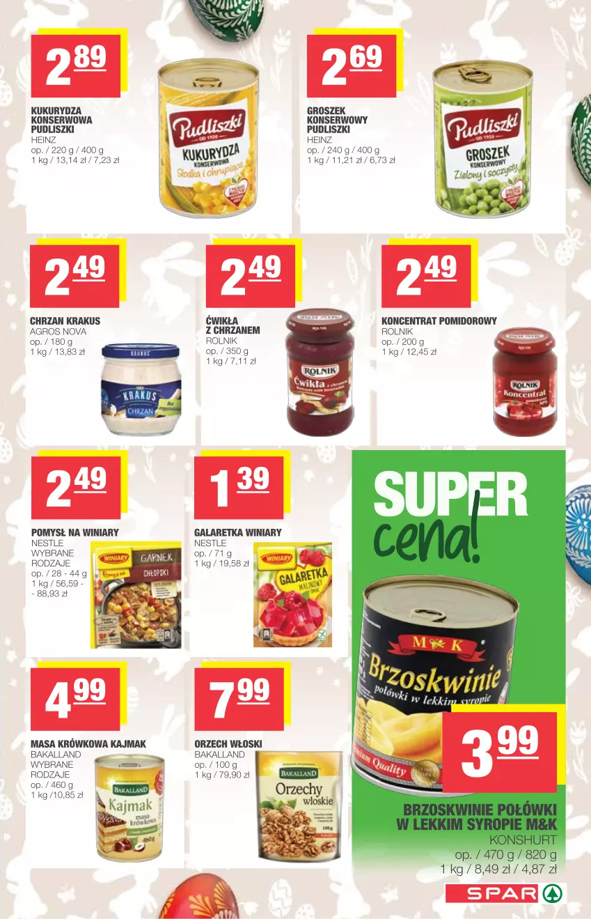 Gazetka promocyjna Spar - Spar - ważna 24.03 do 30.03.2021 - strona 9 - produkty: Bakalland, Chrzan, Gala, Galaretka, Groszek, Heinz, Koncentrat pomidorowy, Krakus, Kukurydza, Masa krówkowa, Pudliszki, Rolnik, Ser, Winiary