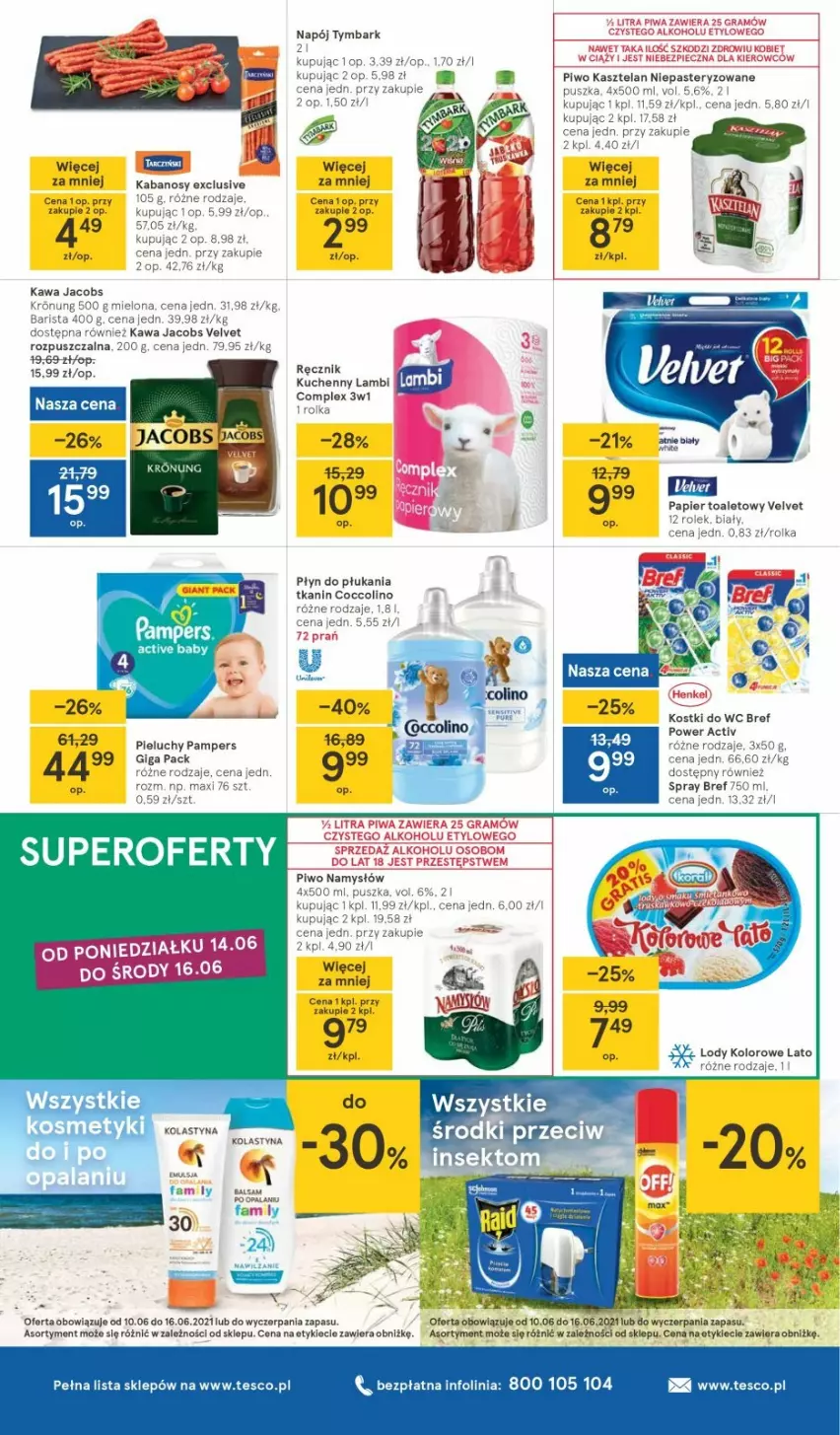 Gazetka promocyjna Tesco - Tesco gazetka - aktualna - ważna 10.06 do 16.06.2021 - strona 8 - produkty: Bref, Coccolino, Jacobs, Kabanos, Kawa, Napój, Płyn do płukania, Ręcznik, Ręcznik kuchenny, Tymbark