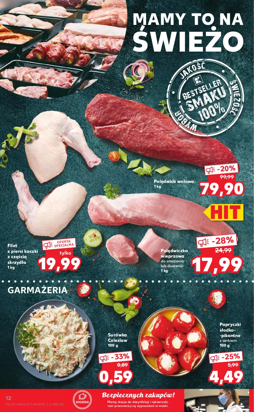 Gazetka promocyjna Kaufland - OFERTA TYGODNIA - ważna 02.06 do 09.06.2021 - strona 12 - produkty: Drób, Filet z piersi kaczki, Mięso, Papryczki słodko-pikantne, Piec, Polędwica, Polędwica wołowa, Polędwiczka wieprzowa, Ser, Surówka, Surówka coleslaw