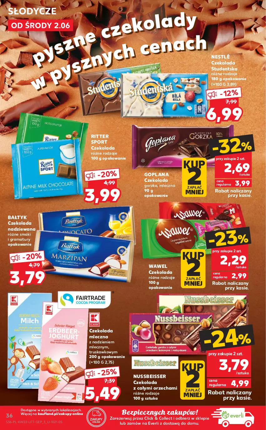 Gazetka promocyjna Kaufland - OFERTA TYGODNIA - ważna 02.06 do 09.06.2021 - strona 36 - produkty: Czekolada, Czekolada mleczna, Czekolada nadziewana, Goplana, Gra, LANA, Nestlé, Piec, Por, Rama, Ritter Sport, Ser, Sport, Wawel