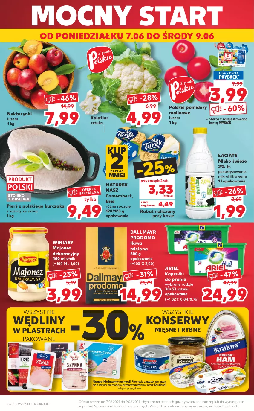 Gazetka promocyjna Kaufland - OFERTA TYGODNIA - ważna 02.06 do 09.06.2021 - strona 56 - produkty: Ariel, Brie, Camembert, Dallmayr, Kalafior, Kapsułki do prania, Kawa, Kawa mielona, Kurczak, Majonez, Mleko, NaTurek, Nektar, Pomidory, Ser, Waga, Winiary