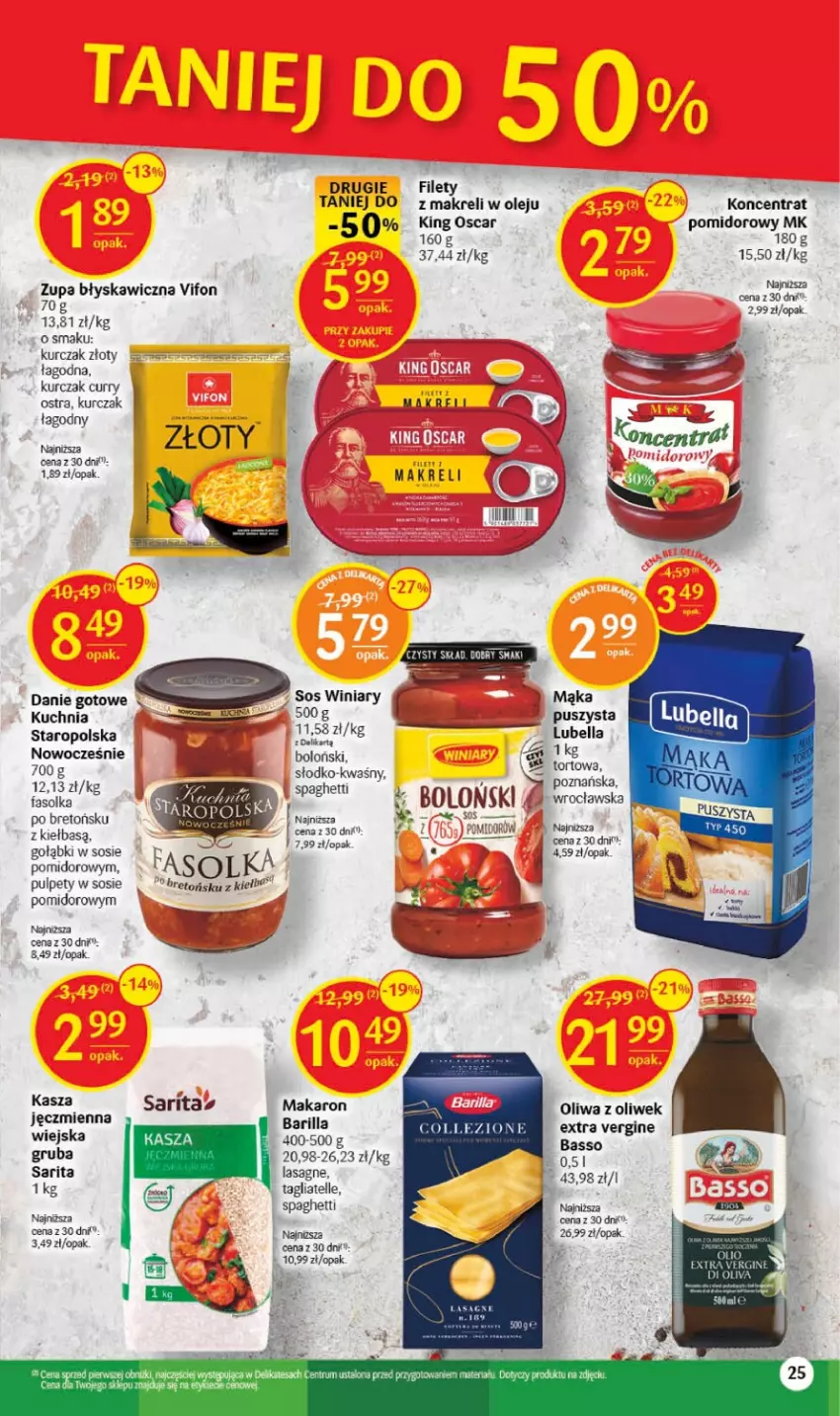 Gazetka promocyjna Delikatesy Centrum - Gazetka DC29 - ważna 27.07 do 02.08.2023 - strona 25 - produkty: Barilla, Bell, Bella, Fa, Gin, Kasza, Kuchnia, Kurczak, Lasagne, Lubella, Makaron, Moda, Olej, Oliwa z oliwek, Pulpety, Sarita, Sos, Spaghetti, Tagliatelle, Zupa