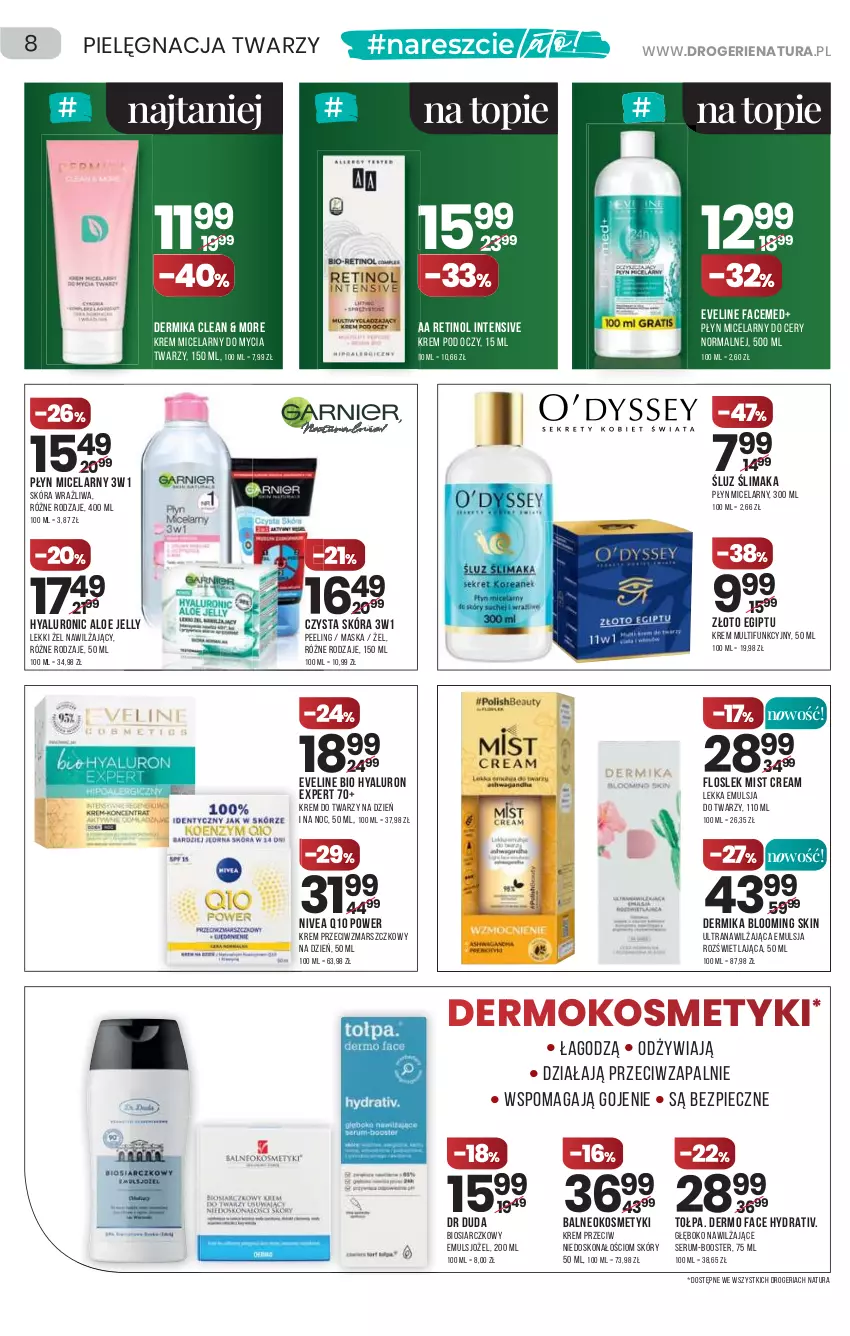 Gazetka promocyjna Drogerie Natura - Gazetka Drogerie Natura - ważna 01.07 do 14.07.2021 - strona 8 - produkty: Booster, Dermika, Duda, Emulsja, Eveline, Fa, Krem do twarzy, Krem pod oczy, Krem przeciwzmarszczkowy, Mars, Maska, Nivea, Nivea Q10, Peeling, Piec, Płyn micelarny, Rum, Ser, Serum, Tołpa, Top, Tran