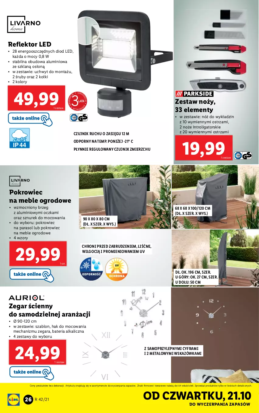 Gazetka promocyjna Lidl - GAZETKA - ważna 18.10 do 24.10.2021 - strona 26 - produkty: Bateria, LG, Meble, Mop, Noż, Parasol, Pokrowiec, Por, Sznurek