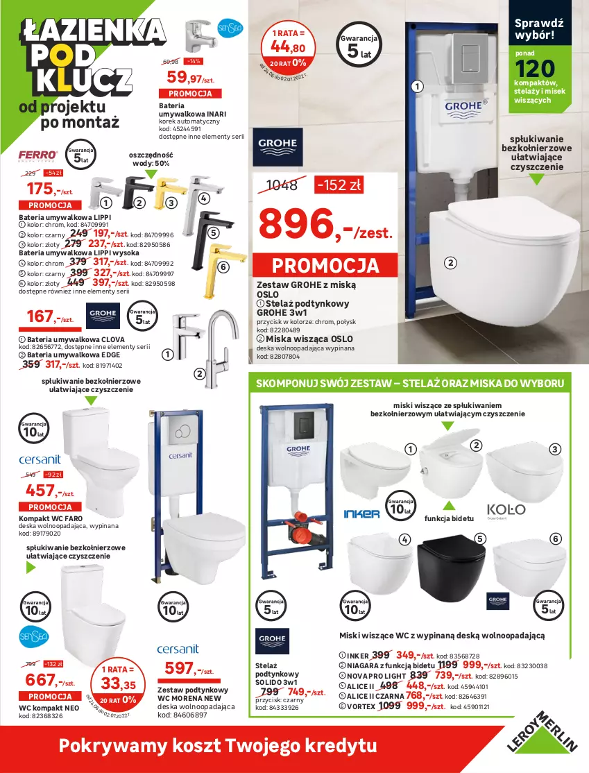 Gazetka promocyjna Leroy Merlin - Gazetka Leroy Merlin - ważna 24.06 do 12.07.2022 - strona 5 - produkty: Bateria, Bateria umywalkowa, Czapka, Deska wolnoopadająca, Fa, Grohe, Karp, Kompakt WC, Kompresor, Kompresor olejowy, Kosz, Koszulka, Lazur, Makita, Miska, Miska wisząca, Odkurzacz, Odkurzacz warsztatowy, Okulary ochronne, Olej, Organizer, Pokrywa, Poziomica, Przecinarka, Przecinarka do glazury, Sandał, Ser, Silan, Skrzynka narzędziowa, Sok, T-shirt, Tran, Waga, Wózek, Zestaw podtynkowy WC